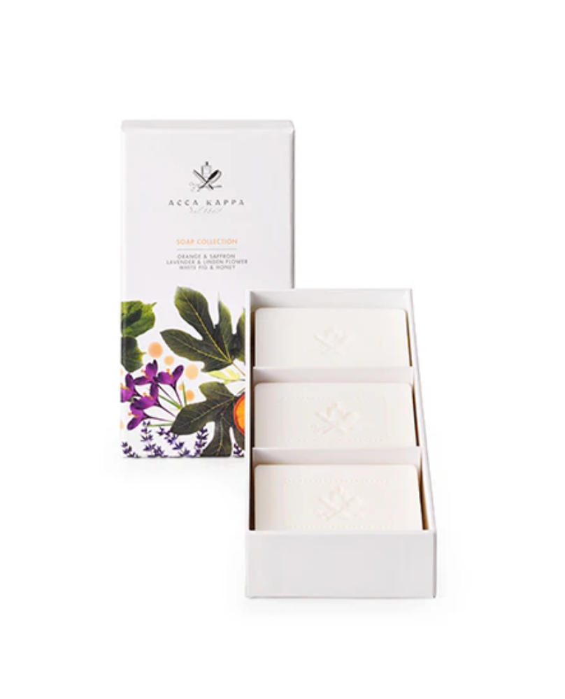 Coffret de savons - Figue blanche et miel, lavande et fleur de tilleul, orange et safran