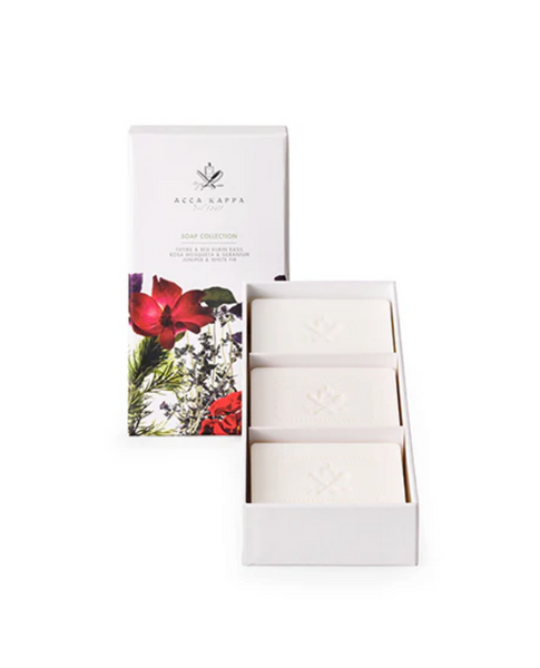 Coffret de savons - Thym et basilic Red Rubin, genévrier et sapin blanc, églantier et géranium